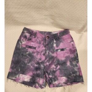 Kendall + Kylie Purple Tie Die Wash High Wasted Double Pocket Cut Off Short Med